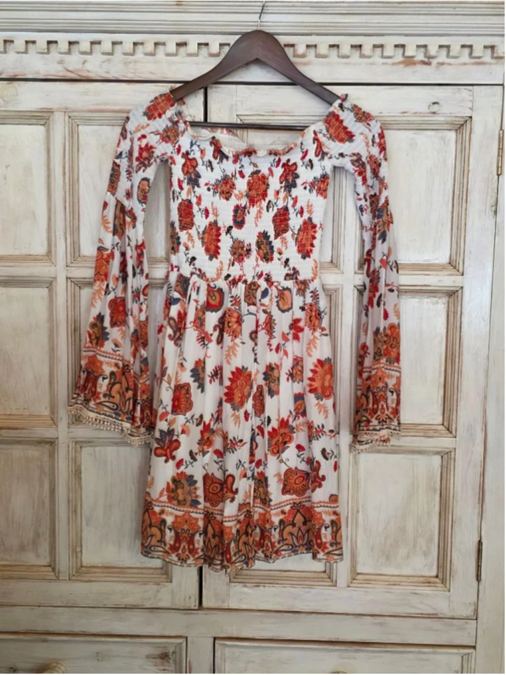 Women's Xhilaration Mini Dress XS White Orange Floral Off Shoulder - Picture 2 of 8